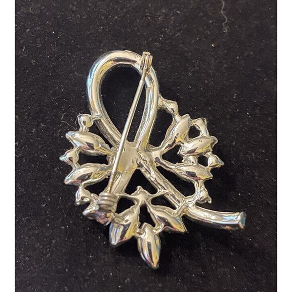 Vintage Rhinestone and Blue Stone Ribbon Brooch Pin 2" - Picture 5 of 7